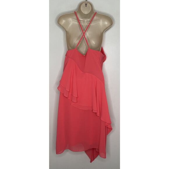 Nanette Lepore Dress Size 10 Asymmetrical Layered Ruffle Pink Flamingo Dream NWT - Picture 7 of 7